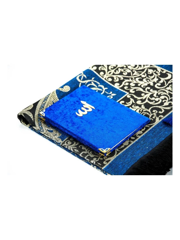 Babalar Gününe Özel Set Kadife Kaplı Yasin Seccade Tesbih Kutulu Lacivert - Resim 2