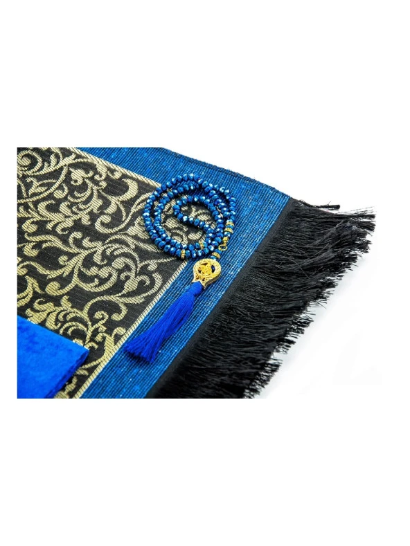 Babalar Gününe Özel Set Kadife Kaplı Yasin Seccade Tesbih Kutulu Lacivert - Resim 3