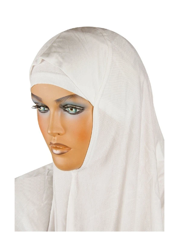 Boneli Hazır Başörtü Takımı Krem -1154 - Resim 2