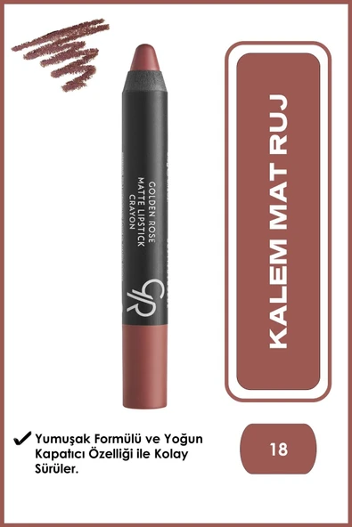 GOLDEN ROSE Matte Lipstick Crayon No:18 Capuccuno - Mat Kalem Ruj - 8691190903183