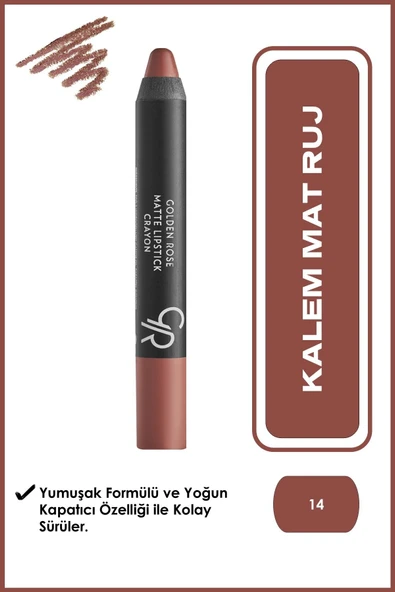 GOLDEN ROSE Matte Lipstick Crayon No: 14 Dark Beige - Mat Kalem Ruj - 8691190903145