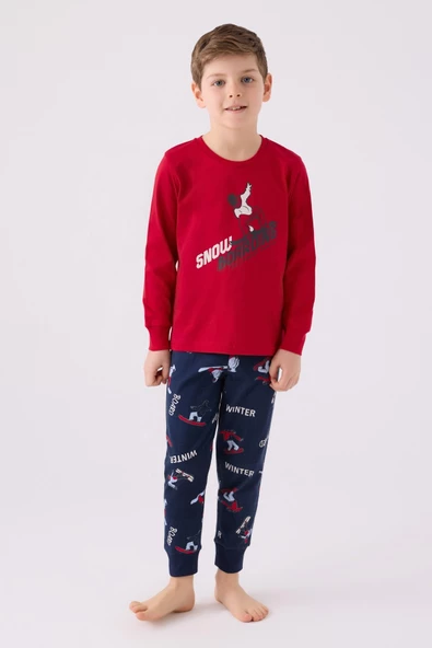Rolypoly Erkek Çocuk Garson Uzun Kol Kırmızı Pijama Takım 3437