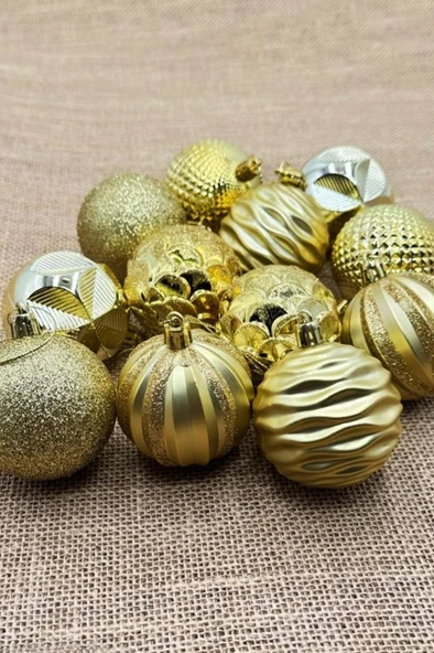 Beysüs Yılbaşı Çam Ağacı Süsü Cici Top Özel Paketli 6 cm 12 li Gold - 4