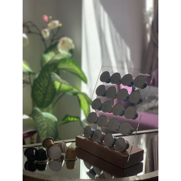 Makcoffee NESPRESSO KAPSÜL KAHVE STANDI AYAKLI 20 KAPASİTELİ KAYIN AĞACI TABANI NESPRESSO KAPSÜLÜ UYUMLU + 10 Adet Kapsül Hediye - 3