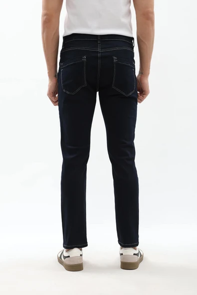 Erkek Straight Fit Likralı Lacivert Jean Pantolon - 8