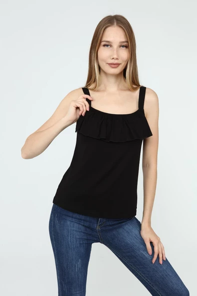 DRR Moda Geniş Askılı Volanlı Bluz - 4