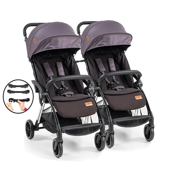 Baby2go Tulipa Cabin Otomatik Katlanan İkiz / Siyah Gri ürün görseli