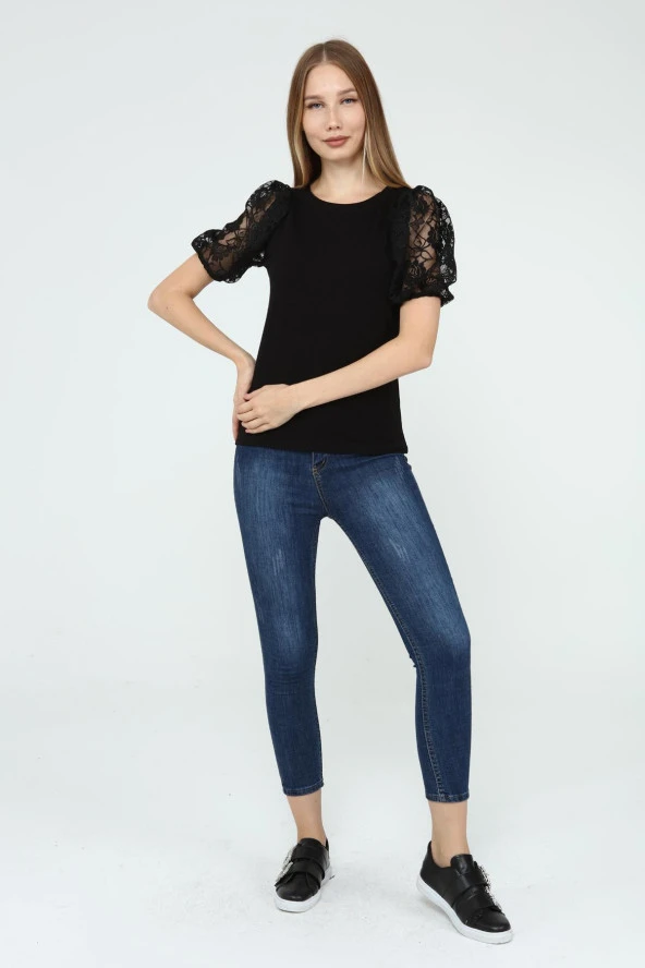 DRR Moda Kol Dantelli Bisiklet Yaka Bluz - 2