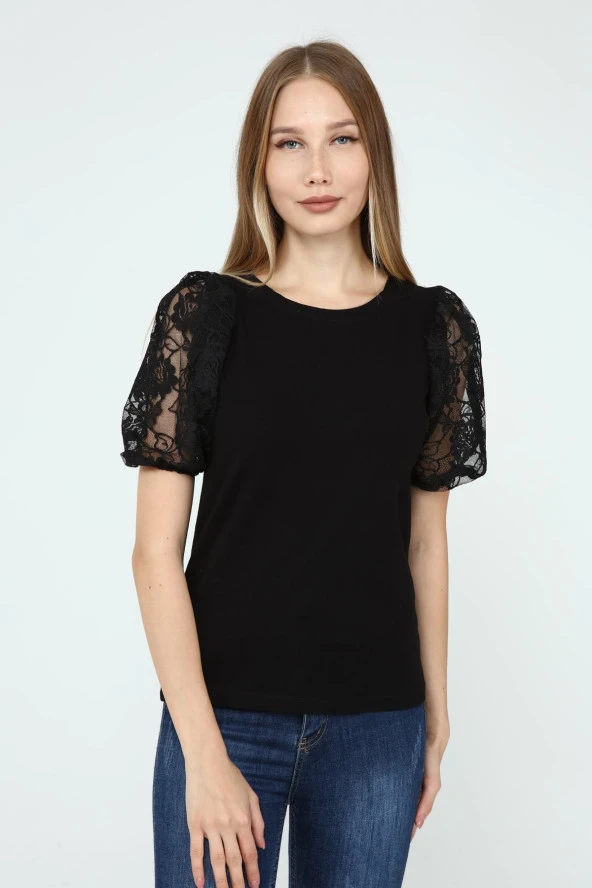 DRR Moda Kol Dantelli Bisiklet Yaka Bluz - 3