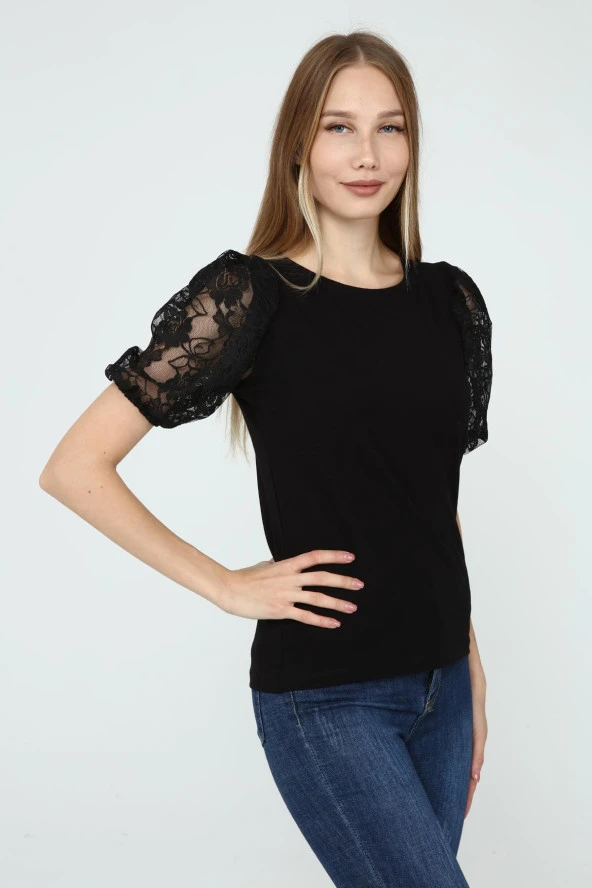 DRR Moda Kol Dantelli Bisiklet Yaka Bluz - 5