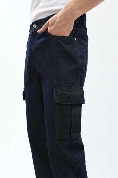Erkek Kargo Cepli Lacivert Jean Pantolon - 9