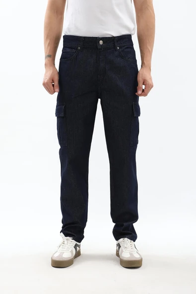 Erkek Kargo Cepli Lacivert Jean Pantolon - 6