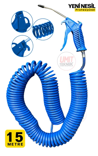 15 Metre Hava Tabancası Yeni Nesil  Spiral Hava Hortumu Kompresör Hava Tabancası Set-15 METRE ürün görseli