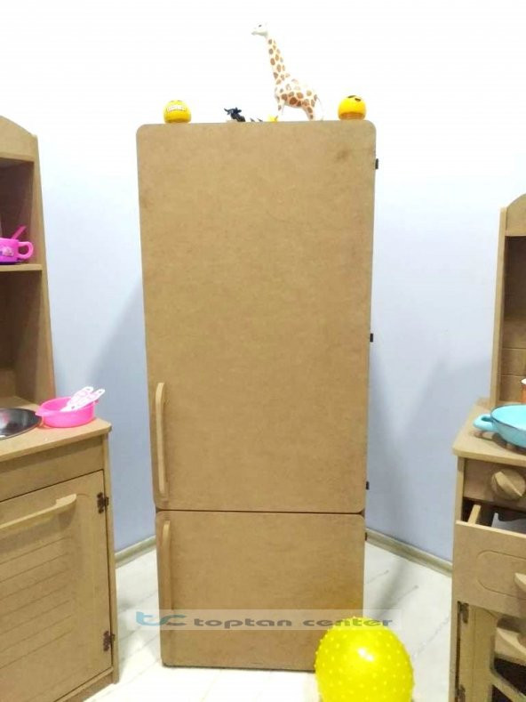 Çocuk Oyuncak Evi Mutfak Buzdolabı Ahşap Montessori (BÜYÜK BOY)