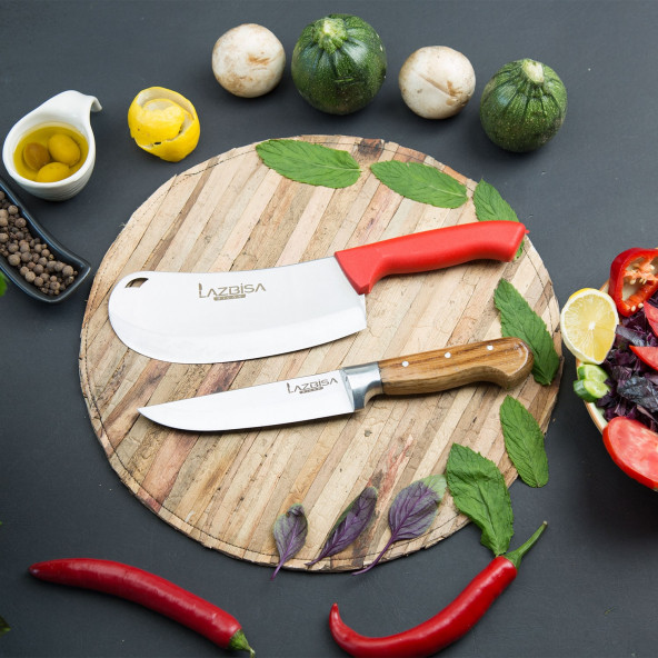 Lazbisa Mutfak Bıçağı Satır Zırh Ve Pide Kesici Mutfak Soğan Bıçak 2li Set