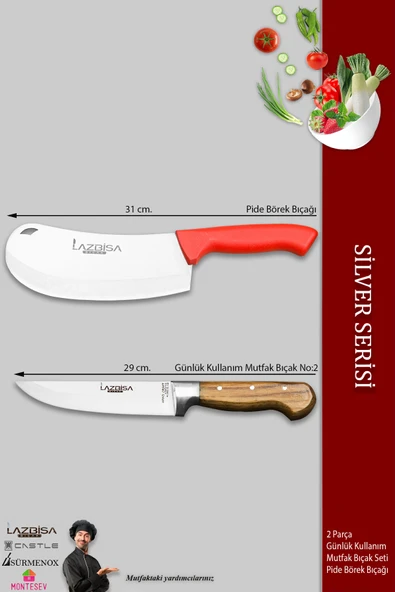 Lazbisa Silver Serisi Mutfak Bıçak Seti Et Ekmek Sebze Pizza Börek Salata Bıçağı 2 Li Set ( Mtf-749) - 2