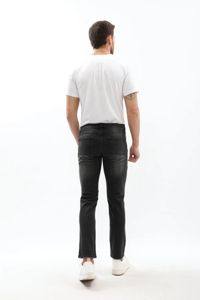 Erkek Slim Fit Yırtık Detay Antrasit Jean Pantolon - 5