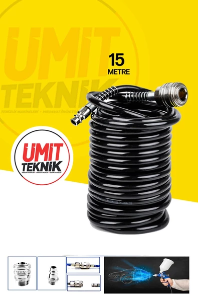 15 Metre Kompresör Spiral Hava Hortumu 8 Mm Hava Tabancası Recor Set Jak Takım - 3