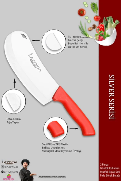Lazbisa Silver Serisi Mutfak Bıçak Seti Et Ekmek Sebze Pizza Börek Salata Bıçağı 2 Li Set ( Mtf-749) - 3