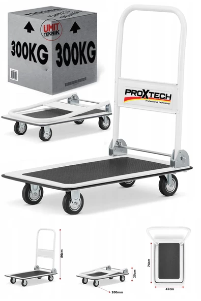 Katlanır 300 Kg  Yüksek Platformlu Kapasiteli Çok Fonksiyonlu Depo,Ürün,Paket Taşıma Arabası - Resim 2