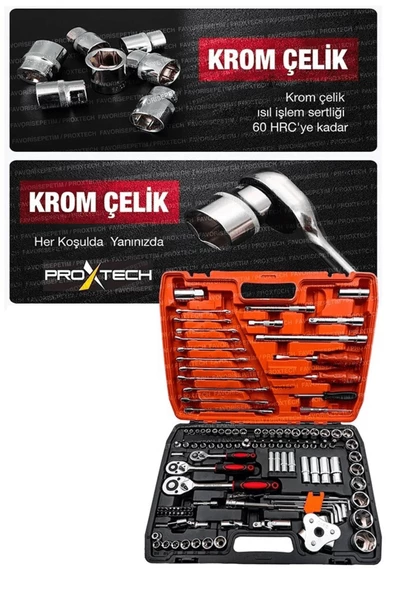 Profesyonel  Mekanik Krom Çelik  Premium Kalite 121 Parça Lokma Takımı 1/2-1/4-3/8 Full Set - 5