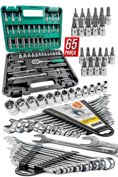 PRO 65 Parça 53 Lokma Takımı Otomatik Cırcırlı 1/4" 12 Parça Kombine Açık Ağız-yıldız Anahtar set ürün görseli