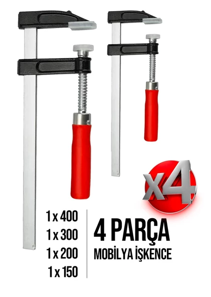 Premium Kalite 400,300,200,150mm F Tipi Ahşap Çelik Mobilyacı Mengene Kıskaç Işkence 4 Set-2 - Resim 3