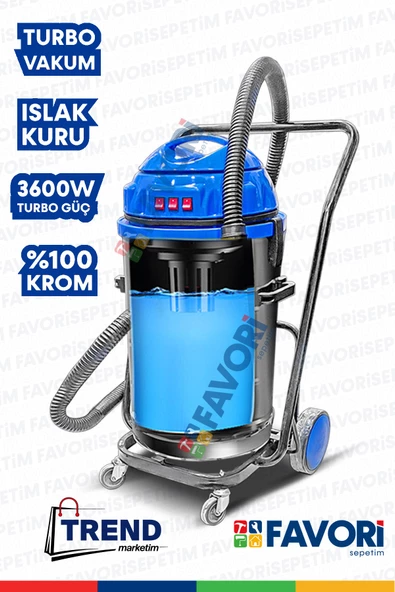 Profesyonel  Yüksek Vakum Gücü 3 Motorlu Islak -Kuru Krom Kazanlı Süpürge 3600W Aksesular Hediyeli - 3