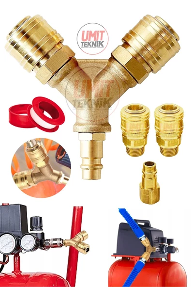 Kompresör Çıkış Takım Havalı Kompresörler Için 2'li Dağıtıcı ve Hava Giriş Rekorları 1/2-1/4 Takım - Resim 3