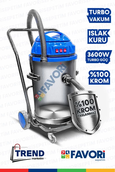 Profesyonel  Yüksek Vakum Gücü 3 Motorlu Islak -Kuru Krom Kazanlı Süpürge 3600W Aksesular Hediyeli - 4