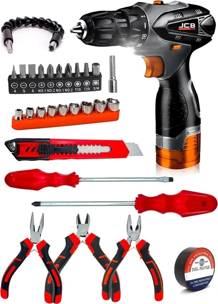 Proxtech 31PCS JSR1800  Professionel Akülü Vidalama Matkap,mini Pense,yankeski,karkaburun,tornavida - 1