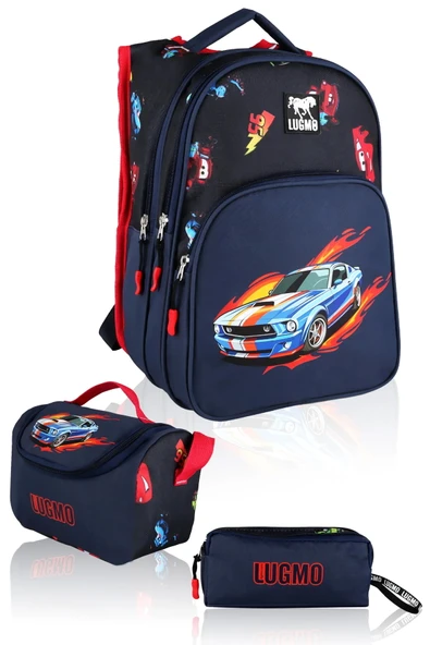Lugmo 3 Lü İlkokul Çanta Seti Erkek Çocuk Çantası Astarlı Pedli Araba ürün görseli