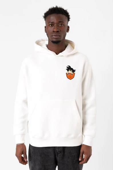 Dragon Ball Z Anime Son Goku Pocket Beyaz Erkek 3ip Kapşonlu Sweatshirt