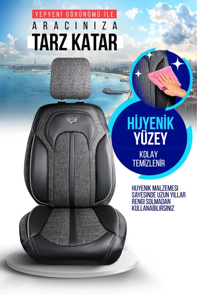 PANDA SEVILLA SERISI Uyumlu KETEN KUMAŞ OTO KOLTUK KILIFI - TAM SET - 5