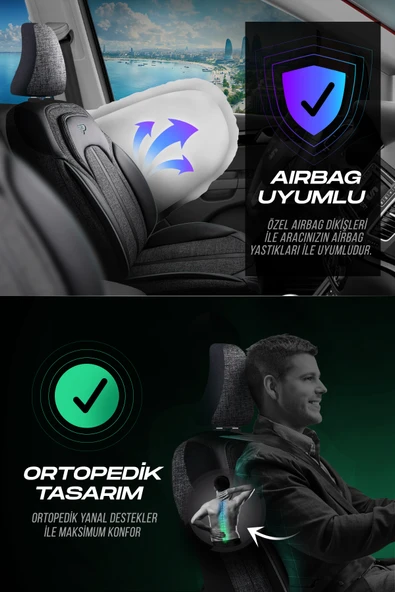 Panda Kılıf Panda Sevılla Serısı Keten Kumaş Oto Koltuk Kılıfı - Tam Set - Resim 4