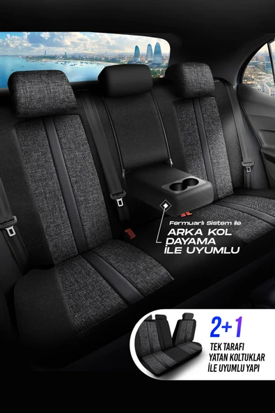 Panda Kılıf Panda Sevılla Serısı Keten Kumaş Oto Koltuk Kılıfı - Tam Set - Resim 3