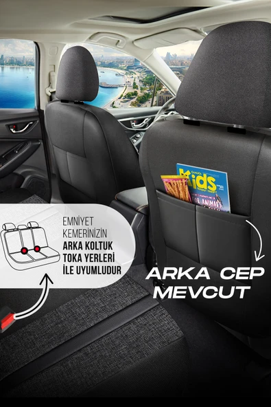 Panda Kılıf Panda Sevılla Serısı Keten Kumaş Oto Koltuk Kılıfı - Tam Set - Resim 7