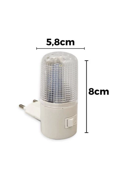fullreyon 1 Watt Beyaz Işık, Çok Kaliteli, Fişli, Aç - Kapa Düğmeli Gece Lambası, 8 Cm Beyaz Işık Gece Lambası - 4