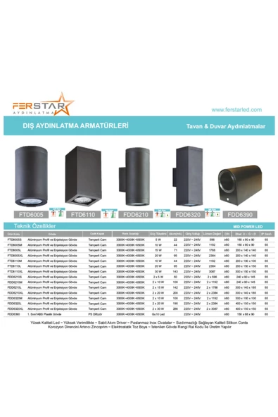 Ferstar Aydınlatma Full Reyon Siyah Kasa 14 Watt Günışığı Çift Yönlü Dekoratif Duvar Aplik - 4