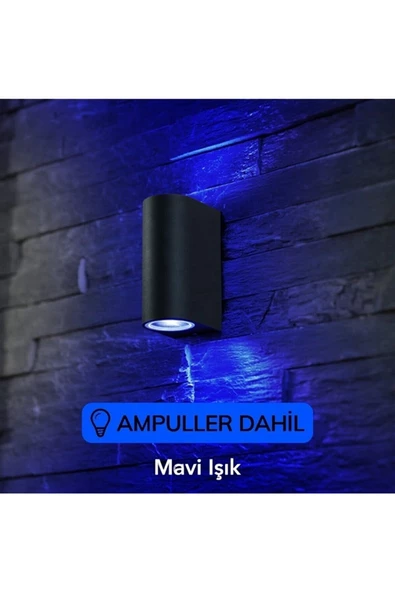 fullreyon Mavi Işık Ledli Siyah Kasa Çift Yönlü Dekoratif Iç Ve Dış Mekan Duvar Apliği