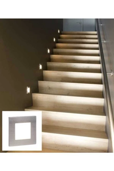 sekizgen led Hareket Sensörlü Kare 3 Watt Merdiven Armatürü Matkrom Kasa Beyaz Işık