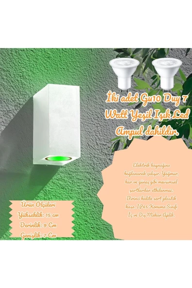 fullreyon 14 Watt YEŞİL IŞIK BEYAZ KASA KASA Çift Yönlü İç ve Dış Mekan Armatür, Bahçe Duvar Aydınlatma Apliği