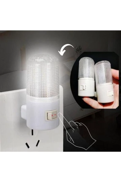 fullreyon 2 Adet 1 Watt Beyaz Işık, Çok Kaliteli, Fişli, Aç - Kapa Düğmeli Gece Lambası, 8 Cm Gece Lambası