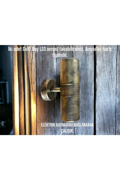 fullreyon Antik Eskitme Çift Taraflı Plastik Kasa İç ve Dış Mekan Aplik, Bahçe Duvar Armatürü (Ampuller Hariç) - 2