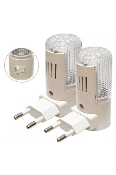 fullreyon 2 Adet 1 Watt Beyaz Işık, Çok Kaliteli, Fişli, Aç - Kapa Düğmeli Gece Lambası, 8 Cm Gece Lambası - 3
