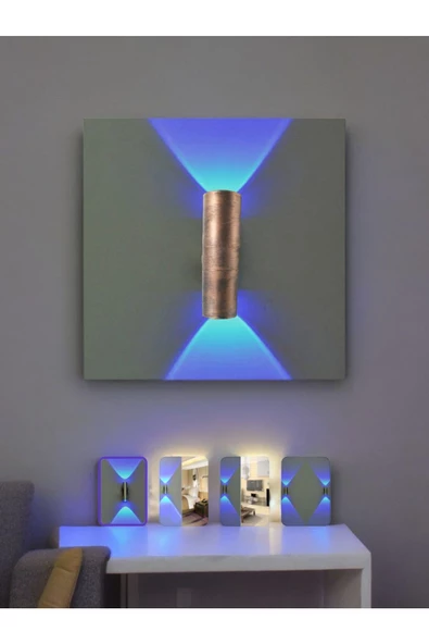 fullreyon Bakır Eskitme 14 Watt MAVİ IŞIK Gu10 Duy Led Aplik, Sarı Yaldız Armatür, Bahçe, Balkon Teras Apliği - Resim 2