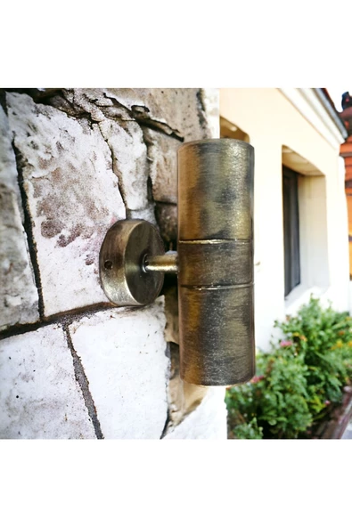 fullreyon 14 Watt AMBER IŞIK Antik Yaldız Eskitme Gu10 Duy Çift Yönlü Bahçe Duvar Apliği İç  Dış Mekan Armatür - Resim 3