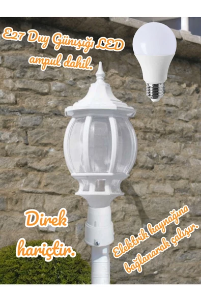 fullreyon Günışığı Ampul Dahil Direk Üstü Bahçe Aydınlatma Armatürü, (DİREK HARİÇ) E27 Duy Bahçe Duvar Aplik - 5