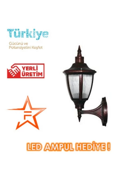 Ferstar Aydınlatma Duvar Konsollu Bakır Rengi Altıgen Fener Aplik Bahçe Aydınlatma Armatürü