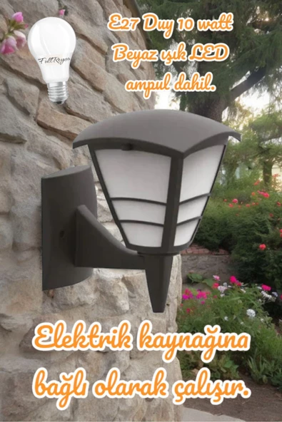 fullreyon E27 Duylu, 10 Watt Beyaz Işık Led Ampul Dahil, İç ve Dış Mekan Bahçe, Balkon, Teras, Kamelya Apliği